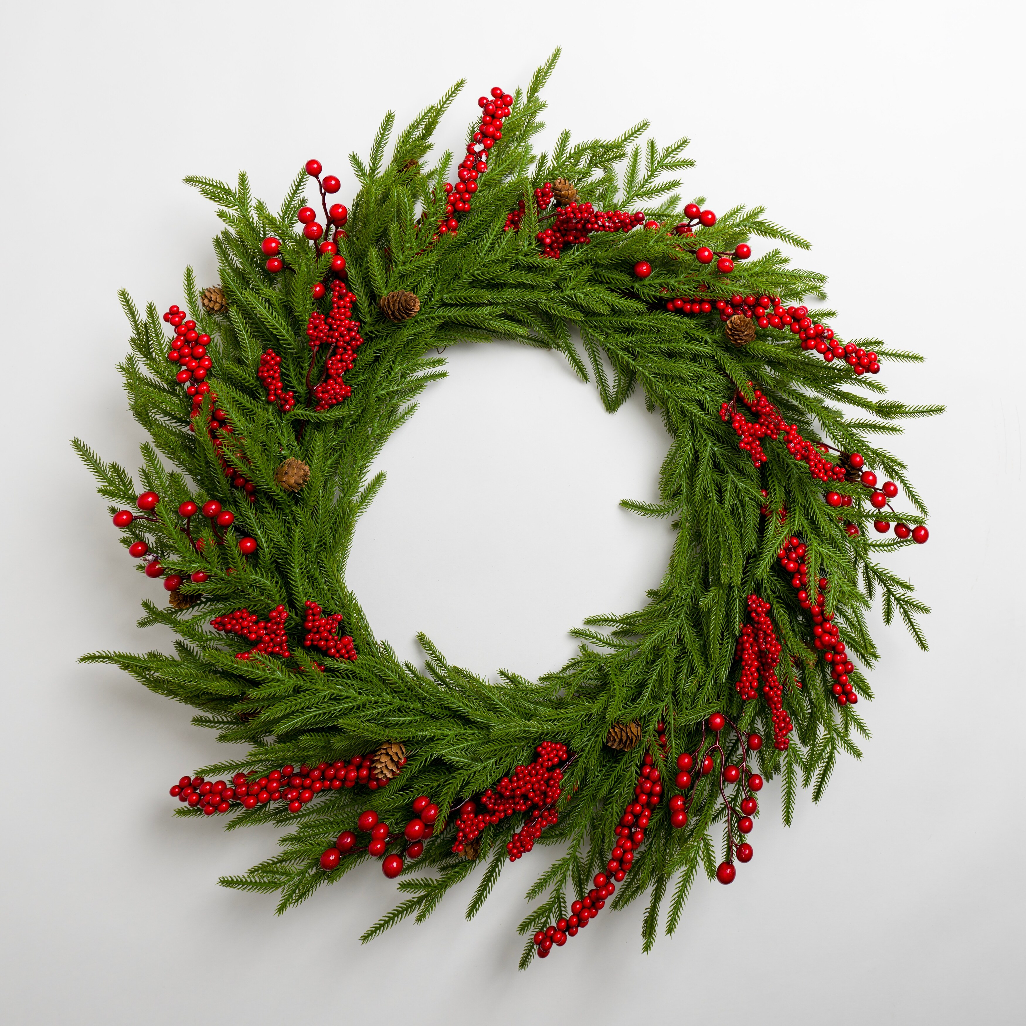 Norfolk Pine Red Berry Christmas Wreath | Bed Bath & Beyond