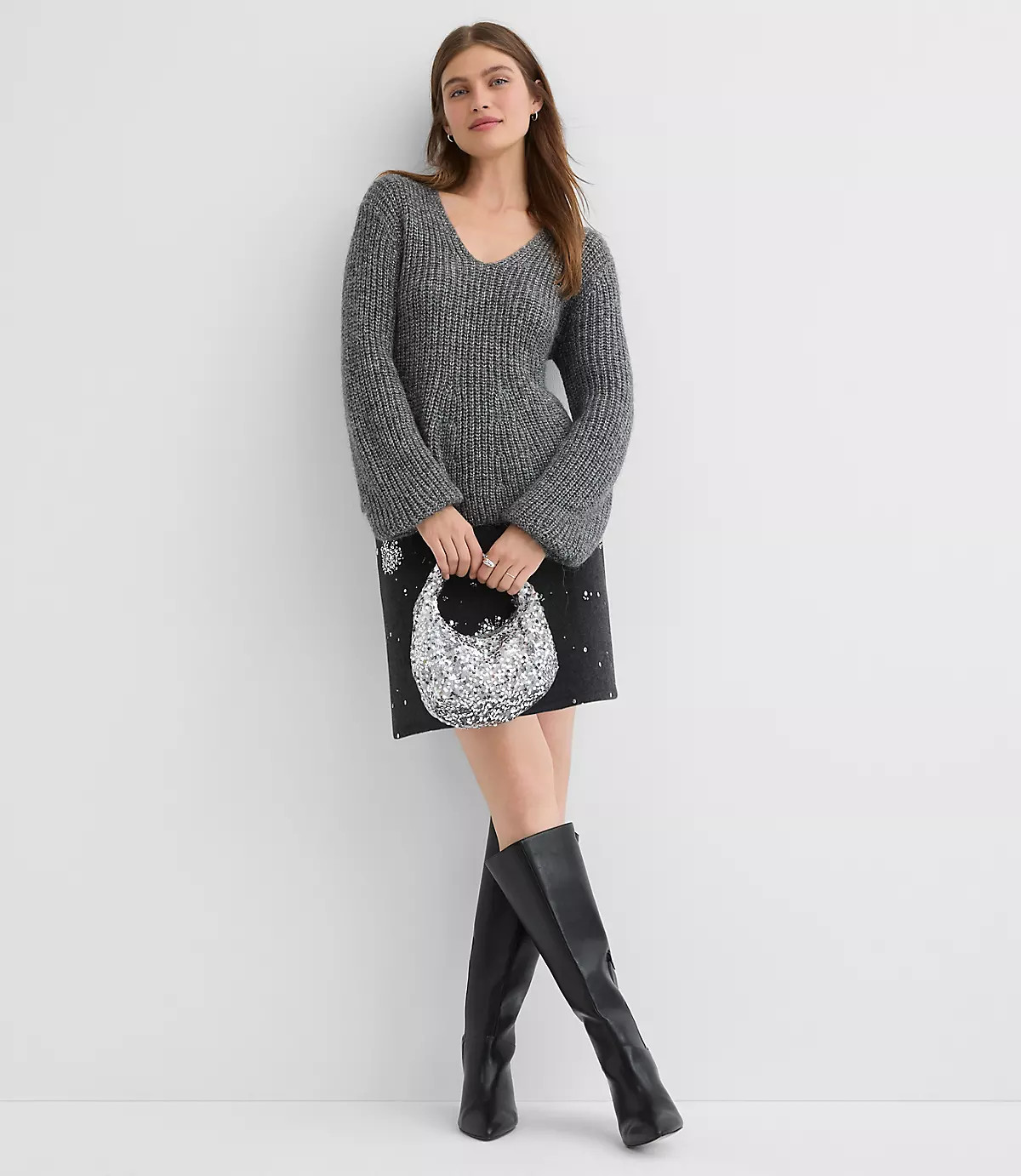Shimmer Ribbed Peplum Sweater | LOFT