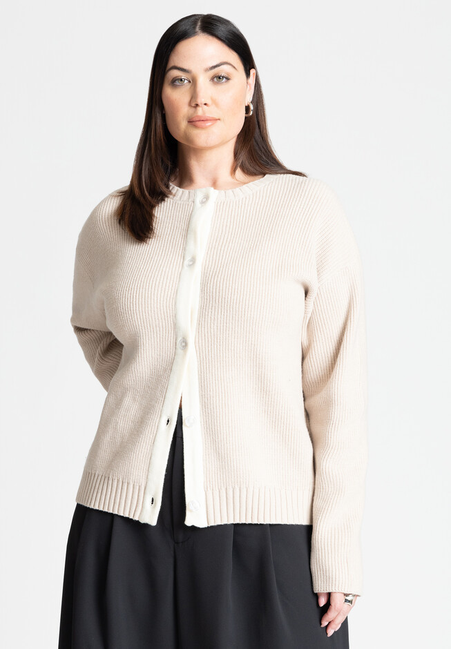 Contrast Placket Cardigan | Eloquii