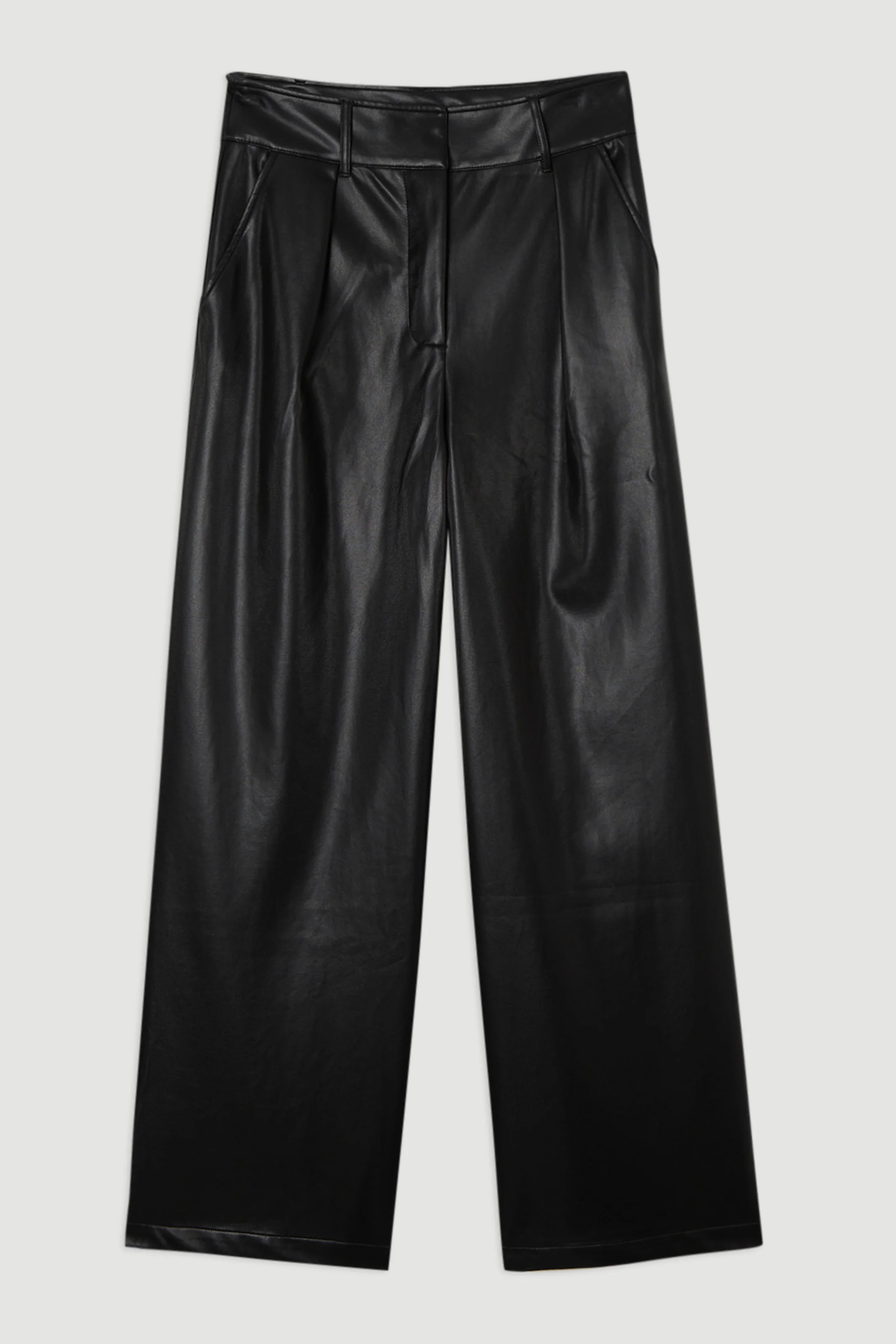 Faux Leather High Waisted Wide Leg Trousers | Karen Millen UK + IE + DE + NL