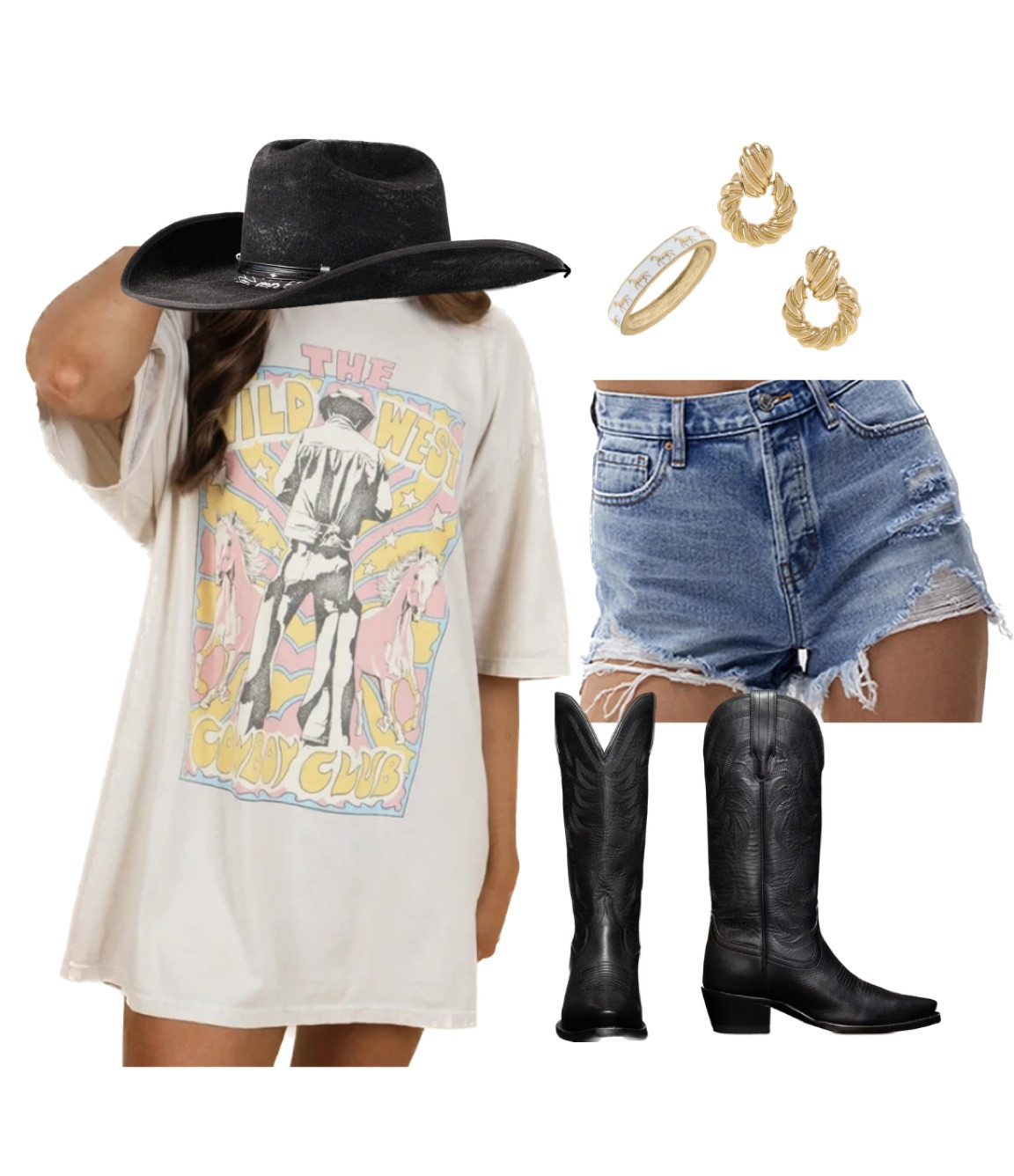 Graphic tee from theblushingbrunetteboutique.com
Cowgirl hat is from otheruk.com 
Bangle from canvasstyle.com called Virginia Enamel Equestrian Hinge Bangle in White 

Western core 
Country concert 

Graphic tee | revolve | western style 

#LTKSeasonal #LTKstyletip #LTKFestival