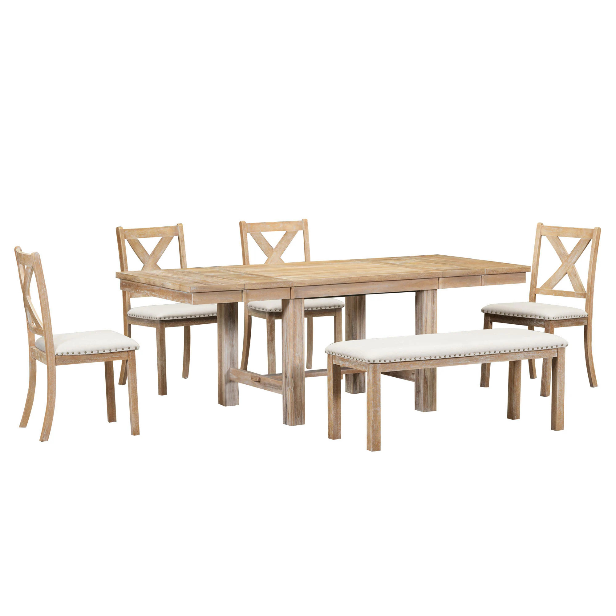 SINOFURN Natural Country Dining Room Set with Rectangular Table ( Seats 6 ) in Brown | SYA010117WT | Lowe's