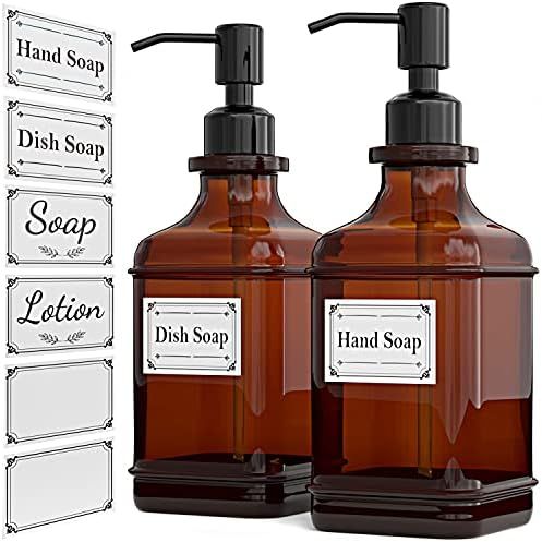 GLADPURE Soap Dispenser 2 Pack, Hand Soap Dispensers with 18 Oz Antique Design Thick Amber Glass ... | Amazon (US)
