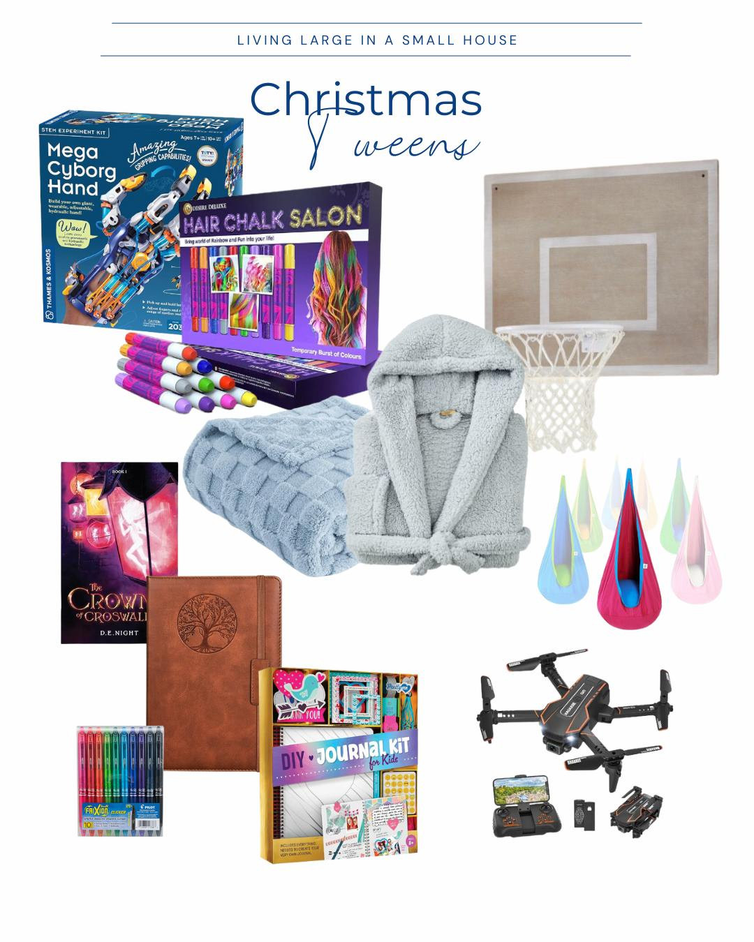 Tweens are hard to buy for. I remember my girls wanting journals, cozy blankets and clothes. I'm loving the cozy hanging swings. I might get one for myself. I personally loved to journal through my tween-teen years. I still do it to this day. 

#tweengifts #tween  

 #LTKGiftGuide #LTKHoliday #LTKKids