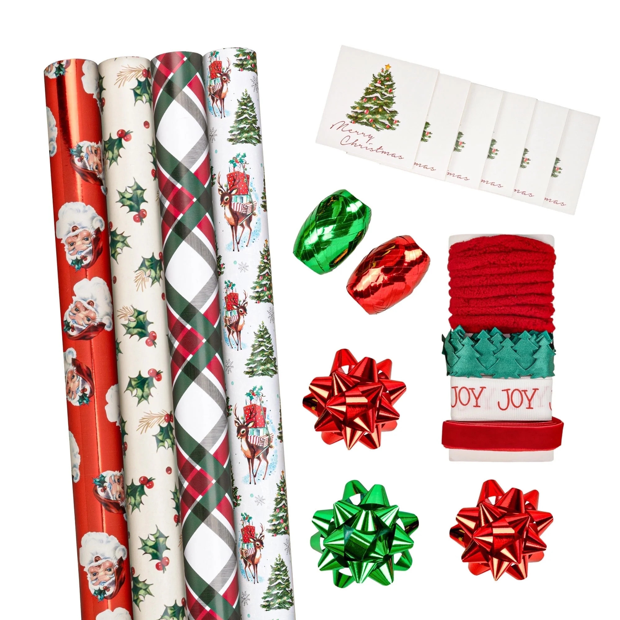LaRibbons 30" x 10' Christmas Wrapping Paper Holiday Reversible Gift Wrap Kit | Vintage Christmas | Walmart (US)