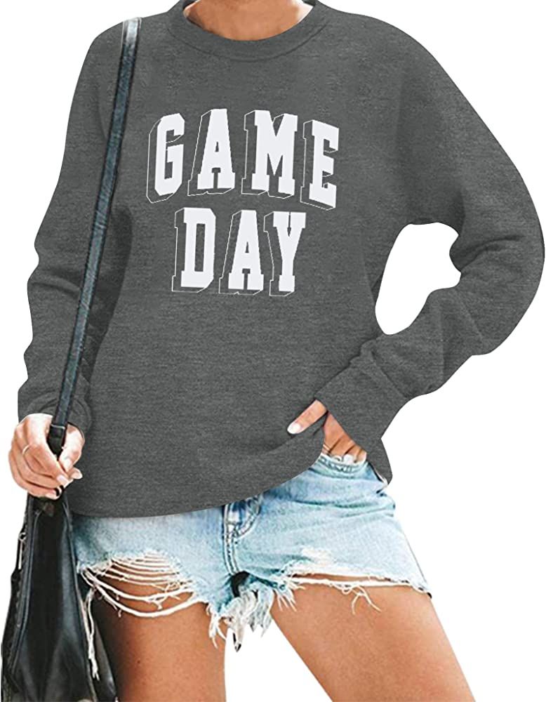 Women Game Day Sweatshirt Football Fan Game Day Shirt Letter Print Long Sleeve Casual Top | Amazon (US)