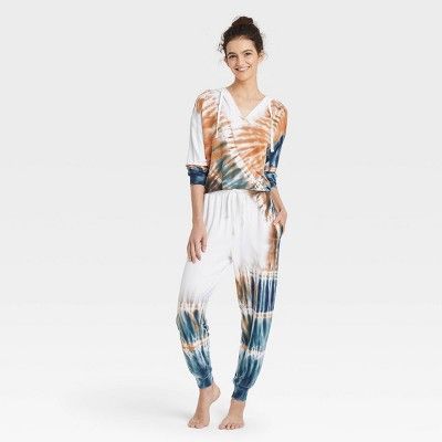 Women's Tie-Dye Butter French Terry Lounge Jogger Pants - Colsie™ Orange | Target