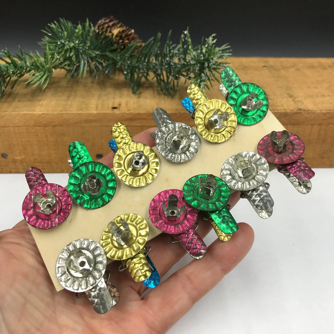 12 VTG Miniature Colorful Metal Christmas Tree Candle Clips, Small Metal Pine Cone Christmas Tree... | Etsy (US)