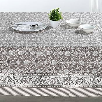 Ridhi Taupe 60x60 Inches Square Indian Hand Block Floral Printed Pure Cotton Cloth Tablecloth, Fa... | Amazon (US)