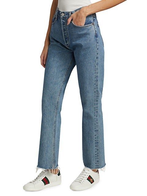 AGOLDE Static High-Rise Distressed Boot-Cut Crop Jeans | Saks Fifth Avenue