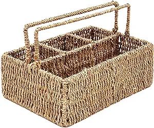 Large L-Sized Hand Woven Utensil Caddy Carrier, Natural Jute Wicker Condiment Holder for Table, K... | Amazon (US)