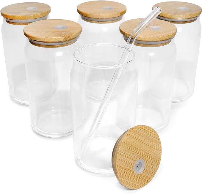 Amazon.com | THUGEt Can Shape Glasses - Drinking Glasses With Bamboo Lids, Reusable Straws, Clean... | Amazon (US)