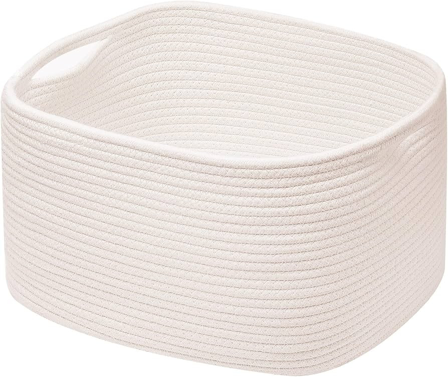 1 Pack Rope Baskets for Storage Basket, Cotton Rope Woven Basket with Handles. Blanket Basket for... | Amazon (US)