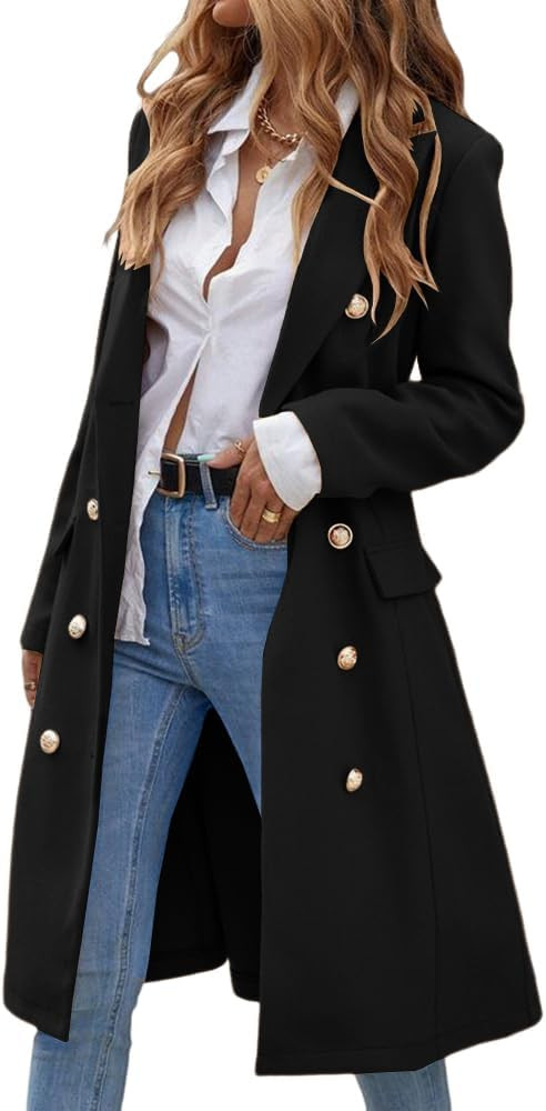 Esobo Womens Double Breasted Pea Trench Coat Fall Winter Classic Notched Lapel Collar Overcoat Mi... | Amazon (US)
