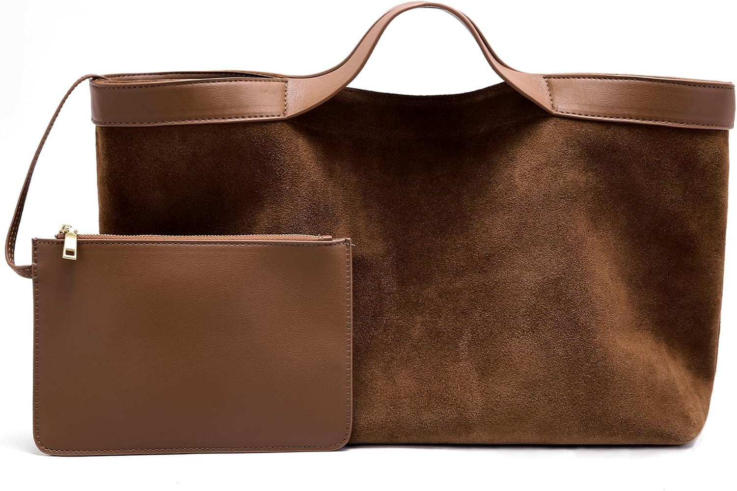 Suede Tote Bag for Women: Genuine Leather Shoulder Handbag with Small Pouch - Slouchy Satchel Pur... | Amazon (US)