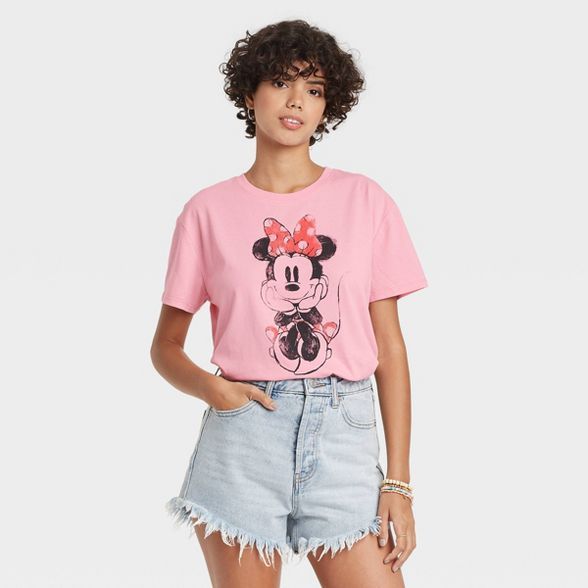 Women's Minnie Mouse Short Sleeve Graphic T-Shirt - Pink | Target