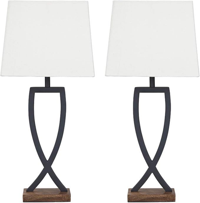Signature Design by Ashley Makara Metal Minimalist Table Lamp, 2 Count Lamps, Black & Brown | Amazon (US)