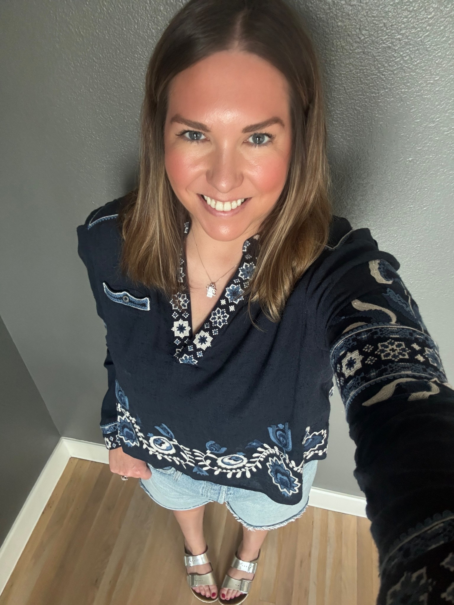 Met friends for a Friday HH and it was equal parts muggy, hot, and stormy which makes dressing so difficult. I love these Jean shorts I got for the longer length. I added this older top I had and a pair of birks to stay casual  

#LTKMidsize #LTKSpringSale #LTKootd