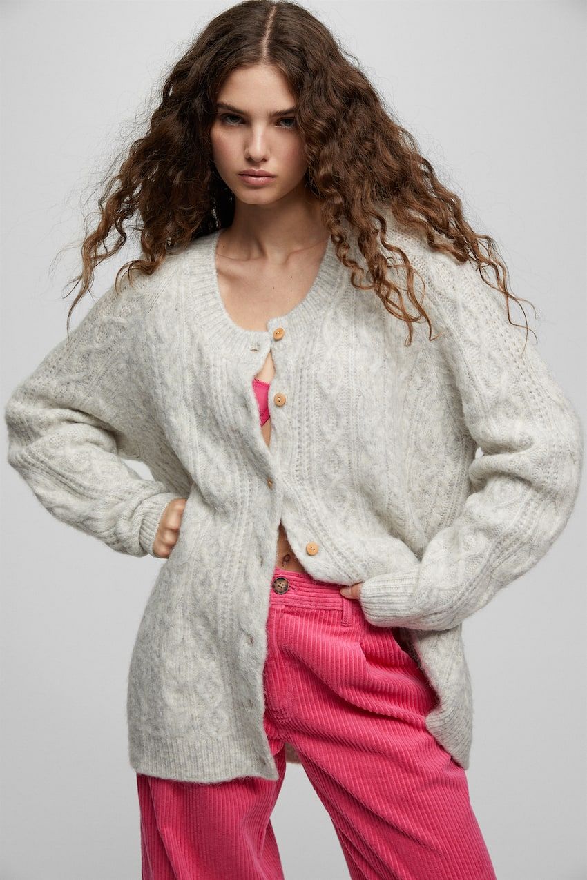 Multi-way cardigan with cable-knit detail | PULL and BEAR UK