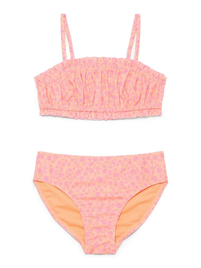 Wonder Nation Little and Big Girls Ruffle Sunshine Bikini Swimsuit with UPF50, 2-Piece, Sizes 4-1... | Walmart (US)