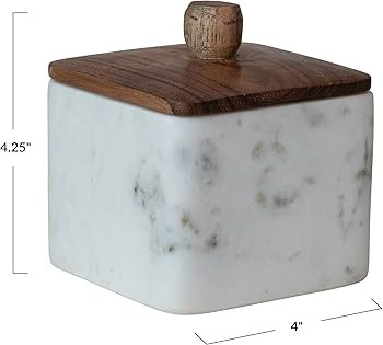 Bloomingville Marble Container with Acacia Wood Lid, White and Natural | Amazon (US)