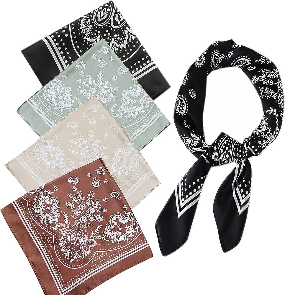 4pcs Silk Feeling Scarf Square Satin Head Scarf for Women Neck Hair Scarves Wraps Headscarf Hair ... | Amazon (US)
