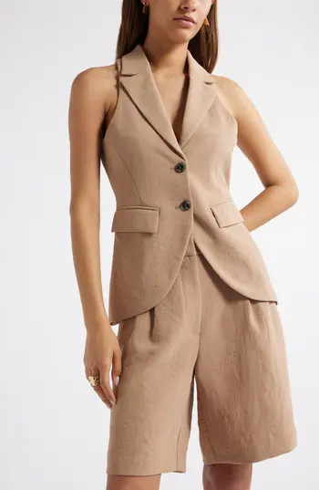 Open Edit The Curator Notched Lapel Vest in Tan Portabella at Nordstrom Rack, Size Small | Nordstrom Rack