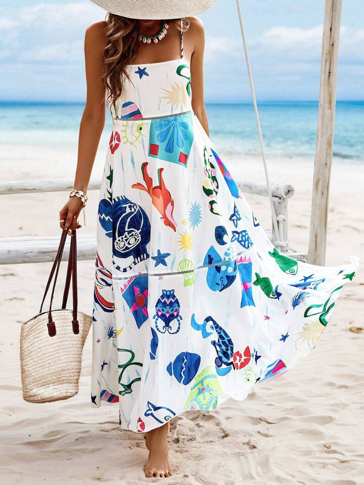SHEIN VCAY Seabed Animal Print Spaghetti Strap Dress | SHEIN