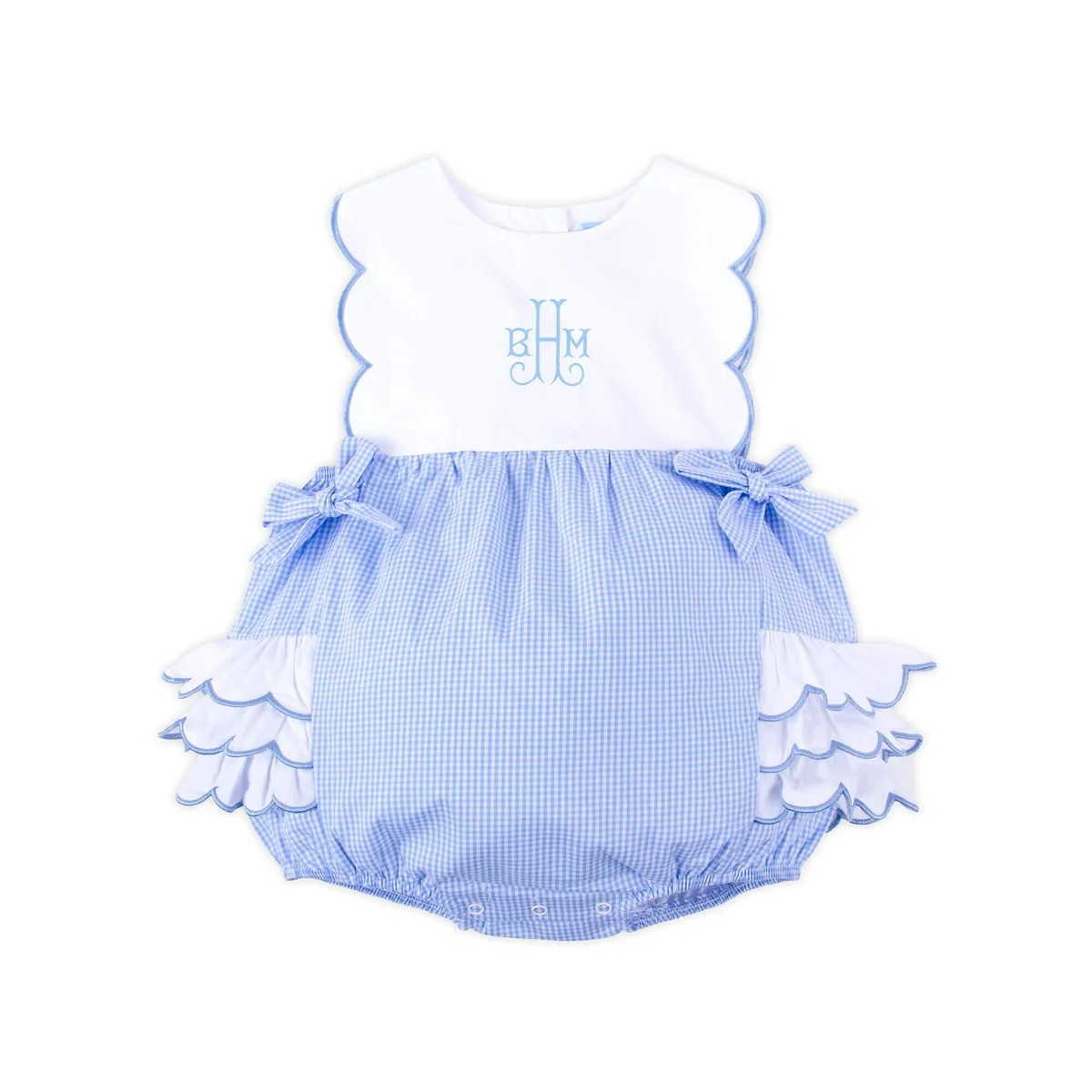 Light Blue Gingham Scalloped Bib Bubble | Classic Whimsy