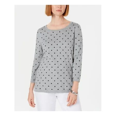 KAREN SCOTT Womens Gray Polka Dot 3/4 Sleeve Jewel Neck Top XS | Walmart (US)