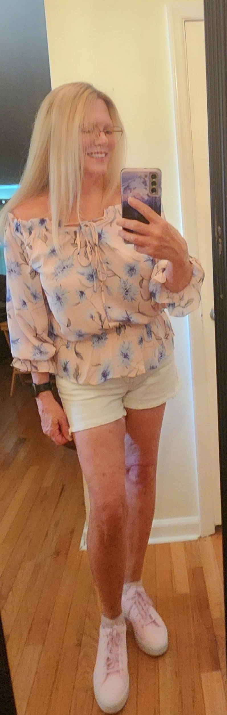 BLENCOT Summer Sexy Off Shoulder Tops for Women Boho Ruffle Sleeve Floral Chiffon Shirts Blouses | Amazon (US)