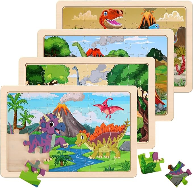 Wooden Puzzles Dinosaur Toys for Kids Ages 3-5, Set of 4 Packs with 20-Piece Wood Jigsaw Puzzles,... | Amazon (US)