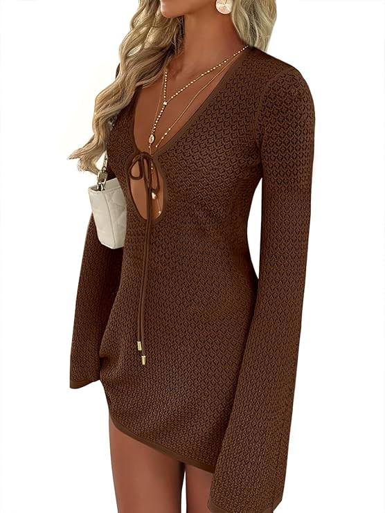 ANRABESS Swimsuit Cover Up for Women Crochet Bathing Suit 2026 Summer Swimwear V Neck Mesh Knit D... | Amazon (US)