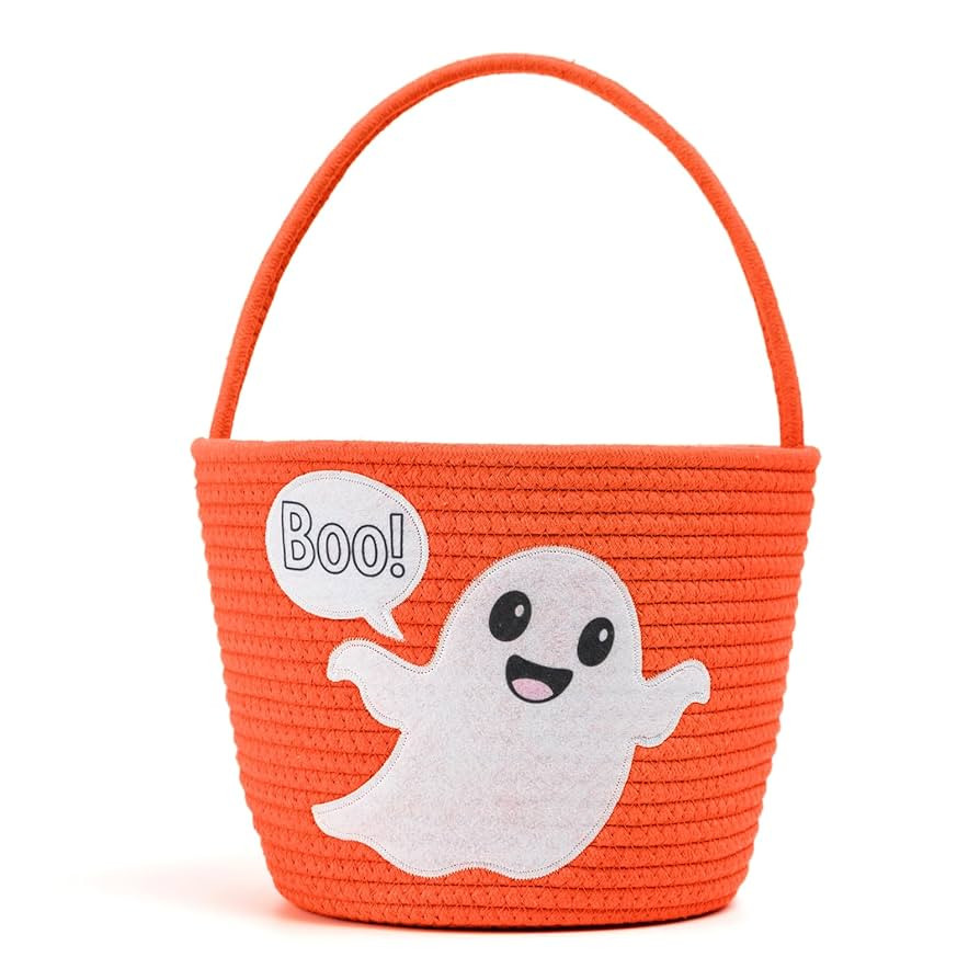 Halloween Basket Trick or Treat Bucket,Woven Halloween Candy Bucket with Ghost Design,Holiday Par... | Amazon (US)