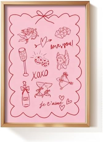 Valentines Day Canvas Wall Art, Romantic Red and Pink Love Poster, Trendy Coquette Heart and Cupi... | Amazon (US)