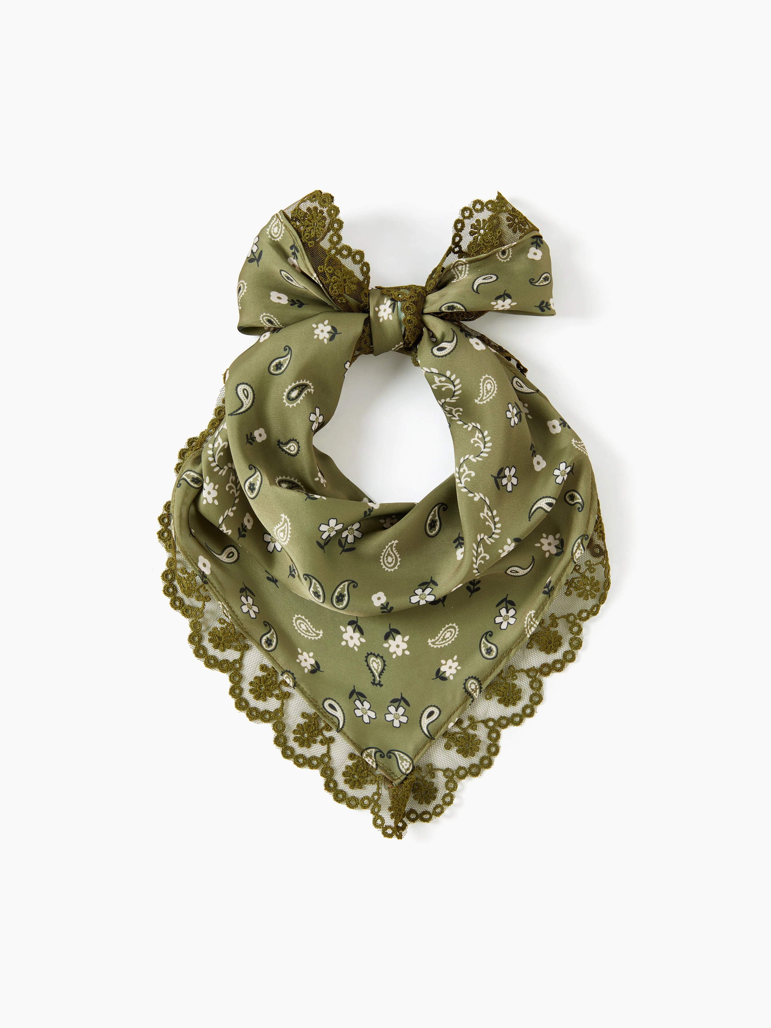 PAISLEY LACE TRIM TRIANGLE HEADSCARF For Picnic Vacation | Cider