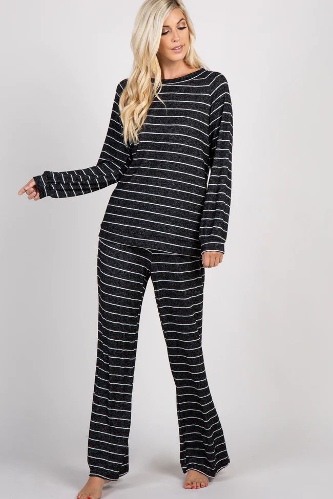 PinkBlush Charcoal Striped Soft Long Sleeve Maternity Pajama Set | PinkBlush Maternity