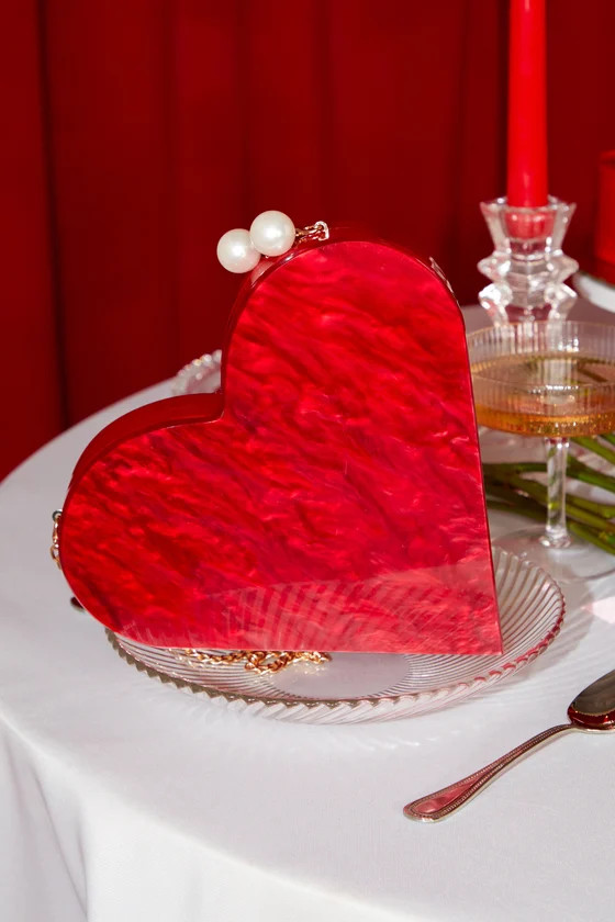 I Heart You Red Acrylic Heart-Shaped Crossbody Clutch | Lulus