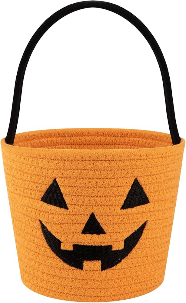 Halloween Bucket for Kids, Pumpkin Basket with Handle, Trick or Treat Candy Buckets, Orange Hallo... | Amazon (US)