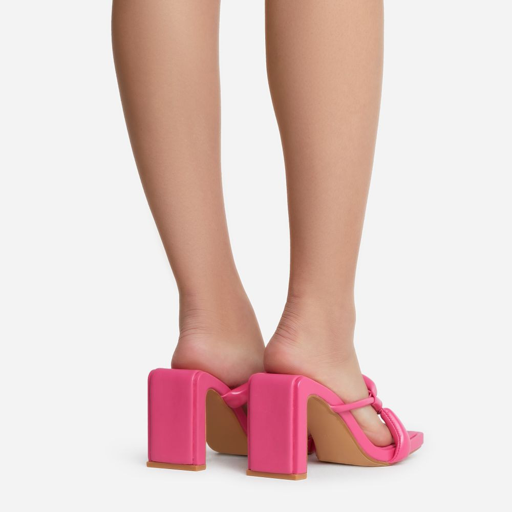 Moody Padded Strap Square Toe Platform Heel Mule In Pink Faux Leather | EGO (UK)