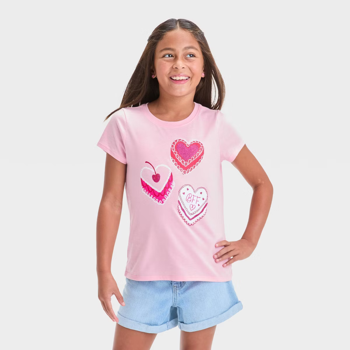 Girls' Short Sleeve Valentine's Day 'Sweet Treats' Graphic T-Shirt - Cat & Jack™ Pink | Target