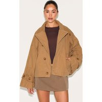 Taupe Wrap Over Detail Canvas Trench Coat | PrettyLittleThing US