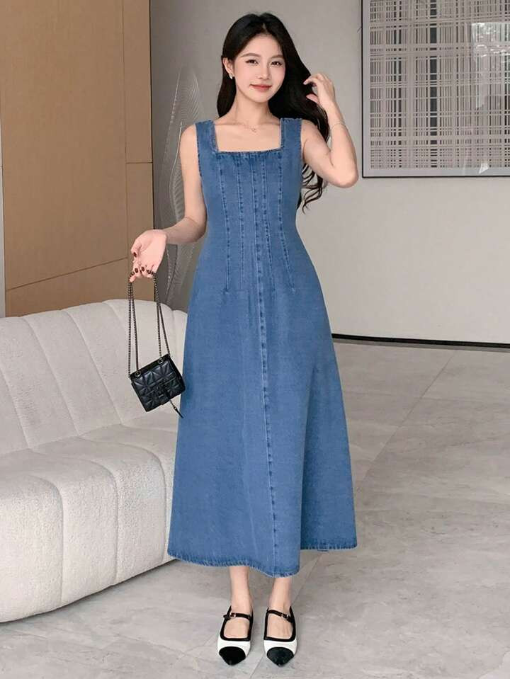 DAZY Women's Simple Casual Denim Dress, For Everyday Wear | SHEIN