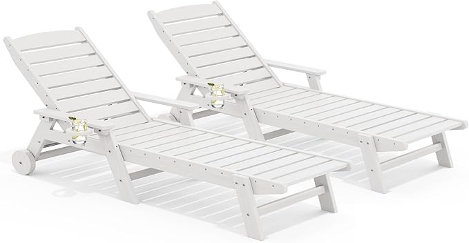SERWALL Patio Chaise Lounge Chair Set of 2, 78'' Long 5-Positions Adjustable HDPE Outdoor Lounger... | Amazon (US)