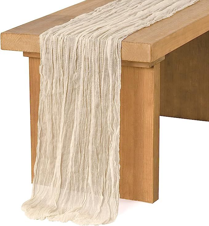 Amazon.com: Ling's Moment 10Ft x 35" Wide Ivory Gauze Semi-Sheer Table Runner Cheesecloth Tablecl... | Amazon (US)
