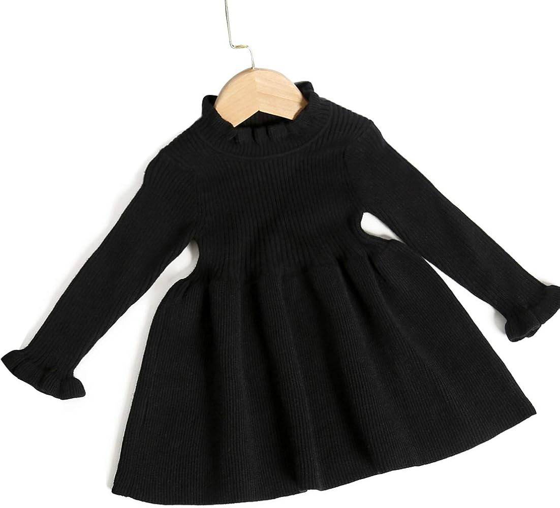 Simplee kids Little Girls' Long Sleeve Girl Dresses and Rompers Ribbed Knit Sweater Dress Black f... | Amazon (US)