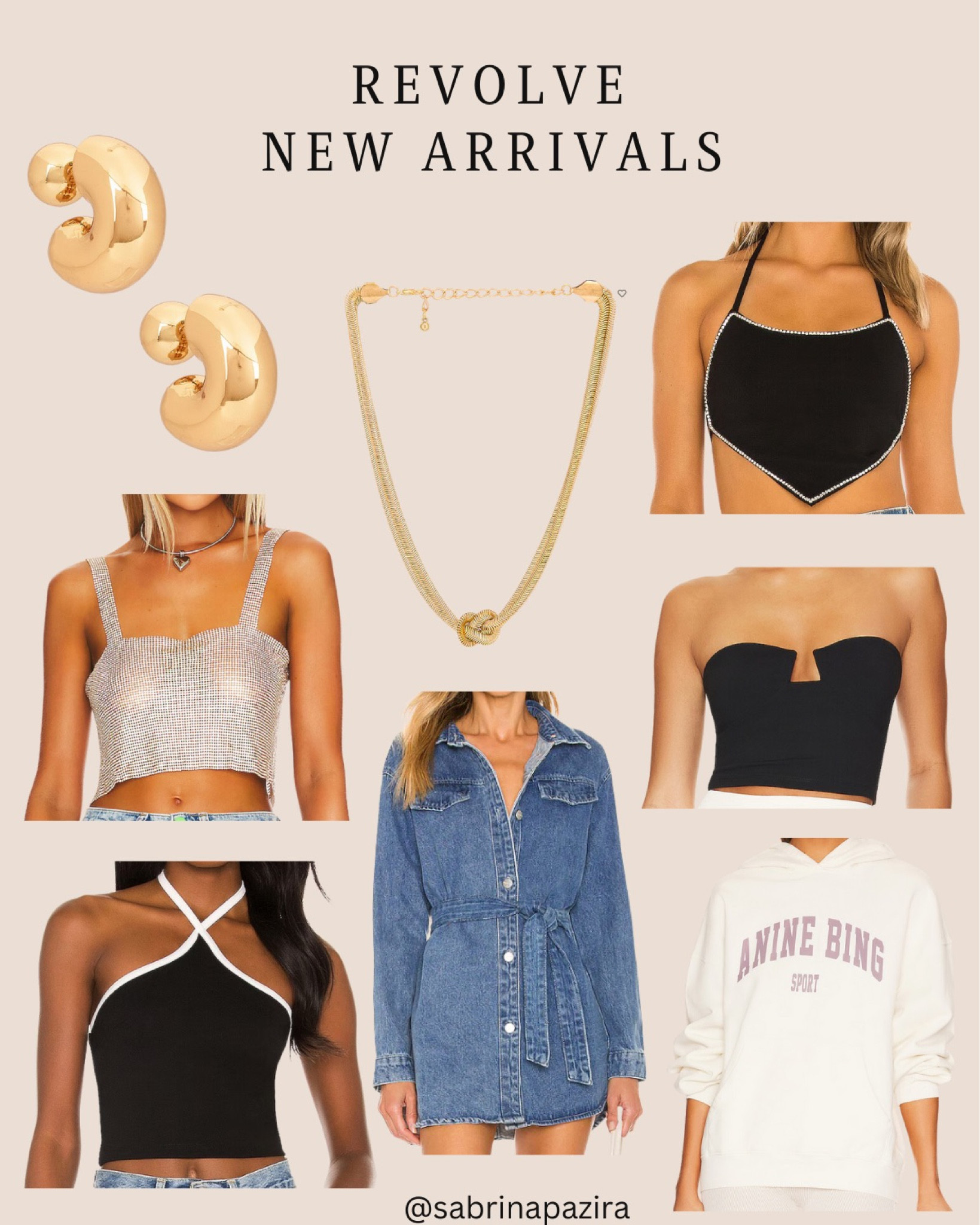 Revolve new arrivals, gold hoops, gold chain necklace, tank, crop, halter jean dress, chambray, anine bing, spring fashion 

#LTKunder100 #LTKSeasonal #LTKstyletip