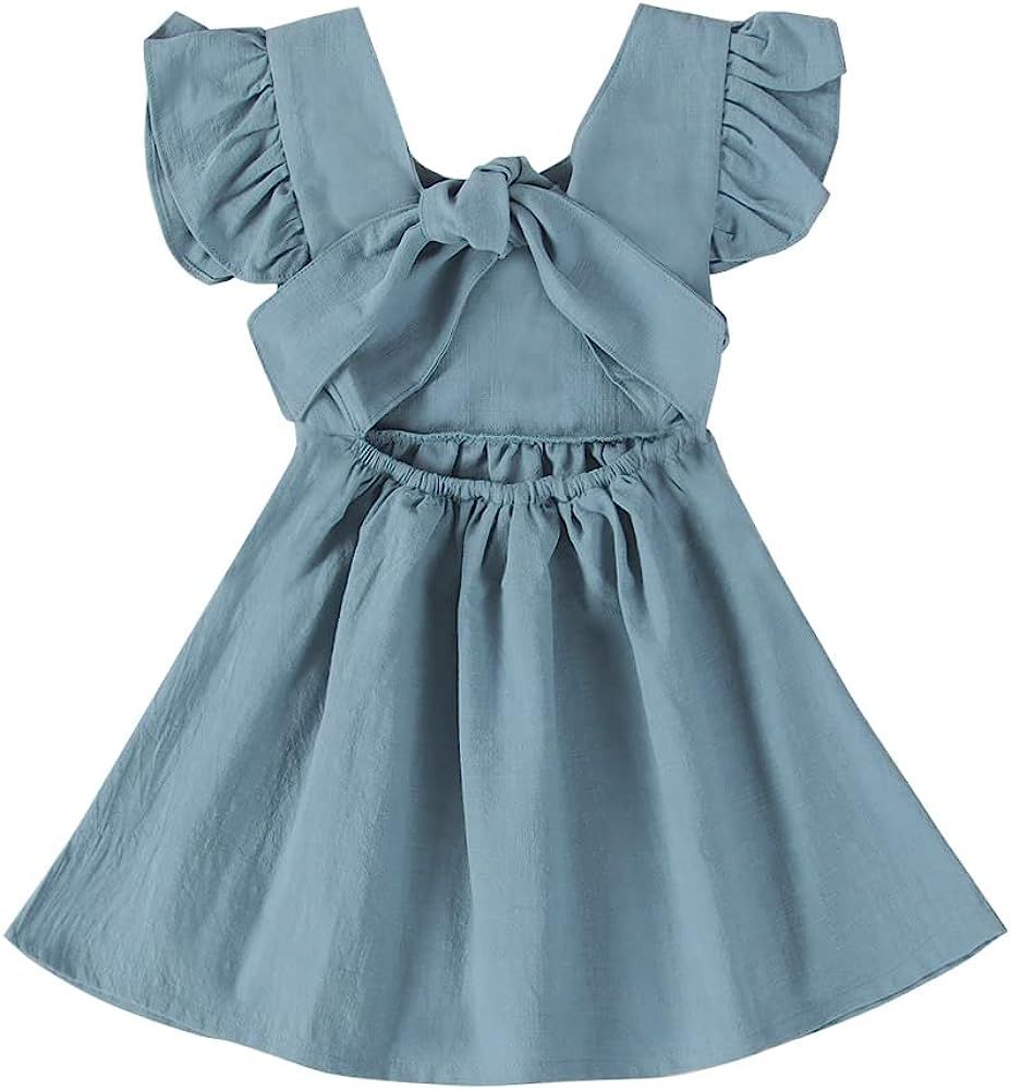 Toddler Baby Girl Dress Summer Cotton Linen Ruffle Halter Sleeveless Kids Casual Beach Party Dres... | Amazon (US)