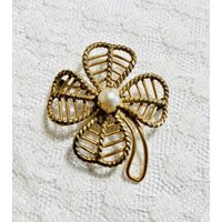 12K Shamrock Brooch Pin. Gold Filled Real Pearl & Gift For Her | Etsy (US)