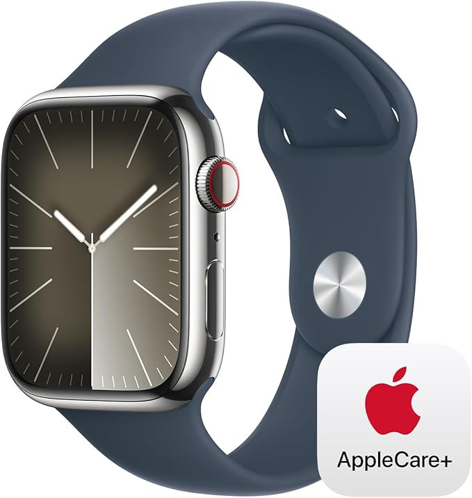 Apple Watch Series 9 [GPS + Cellular 45mm] Smartwatch with Silver Stainless Steel Case with Storm... | Amazon (US)